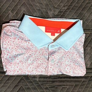Redvanly Men's Casual Floral Shirt - Light Blue and Red